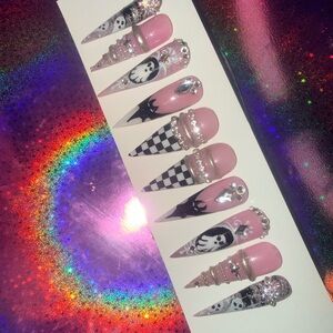 Baddie or Villain Set Pink and Black Gothic Nail Set